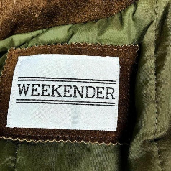 WEEKENDER Vintage Leather Jacket Size 42 Men's Zip-Up Button Sleeves Brown - Picture 4 of 11